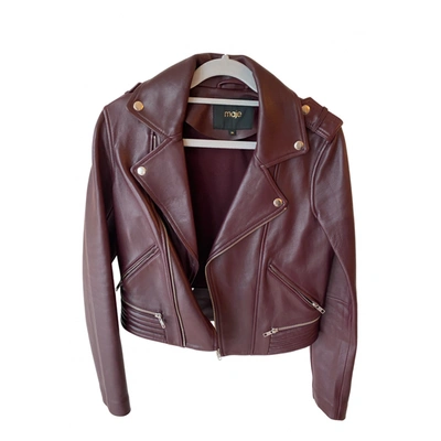 Pre-owned Maje Fall Winter 2020 Leather Jacket In Burgundy