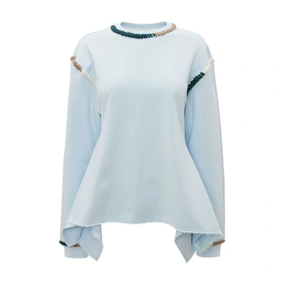 Shop Jw Anderson Asymmetric Contrast Stitch Sweatshirt In Baby Blue