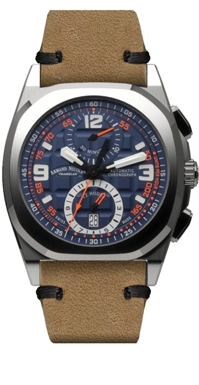Shop Armand Nicolet Chronograph Automatic Watch A668haa-bo-pk4140ca In Blue / Camel
