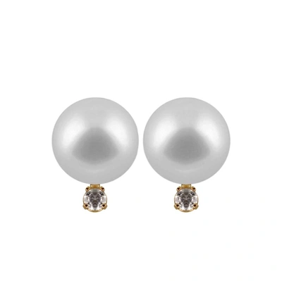 Shop Bella Pearl 14k Gold Pearl Diamond Stud Earrings In Gold Tone