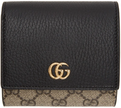 Shop Gucci Beige & Black Small Gg Supreme Marmont Flap Wallet In 1283 Black/beige Ebo
