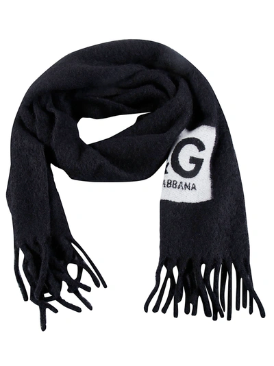 Shop Dolce & Gabbana Fringed Edge Logo Scarf In Black