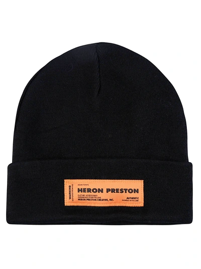 Shop Heron Preston Logo Patched Beanie In Black
