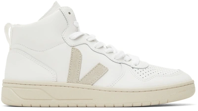 Shop Veja Leather V-15 High Sneakers In White/nat