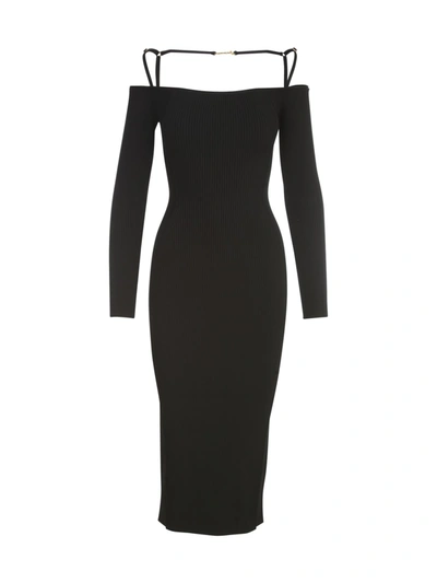 Shop Jacquemus La Robe Sierra Down Shoulder L/s Long Dress In Black