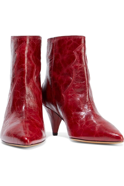 Shop Iro Cotopa Cracked-leather Ankle Boots In Crimson