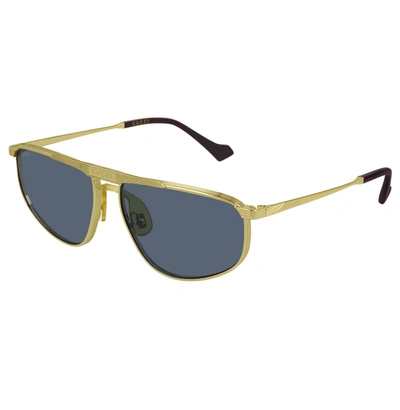 Shop Gucci Blue Aviator Mens Sunglasses Gg0841s-003 60 In Blue,gold Tone