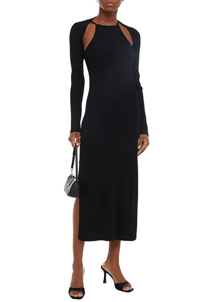 Shop Nicholas Estela Ribbed-knit Cardigan And Midi Dress Set In Black