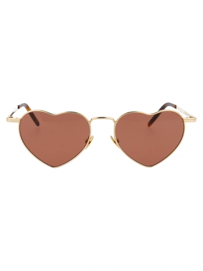 Shop Saint Laurent Eyewear Loulou Heart Frame Sunglasses In Gold