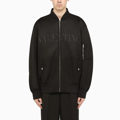 Shop Valentino Black Logo-print Bomber Jacket