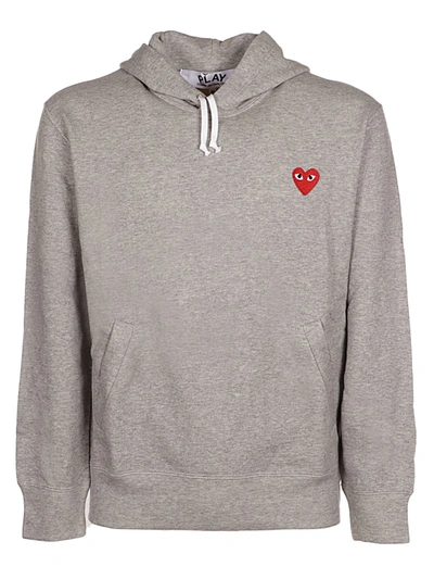 Shop Comme Des Garçons Play Logo Heart Embroidered Hoodie In Grey