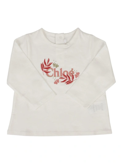 Shop Chloé Logo Printed Long Sleeve T-shirt In White