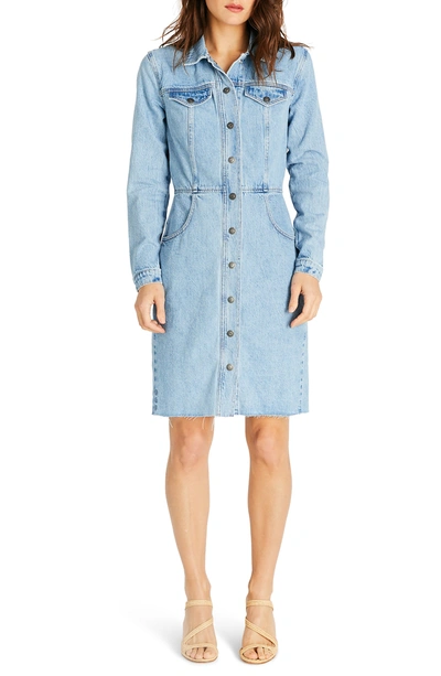 Shop Etica Jordyn Long Sleeve Denim Shirtdress In Ice Blue Indigo