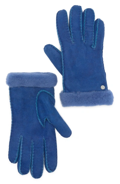 Shop Ugg Genuine Dyed Shearling Slim Side Vent Gloves In Deep Periwinkle