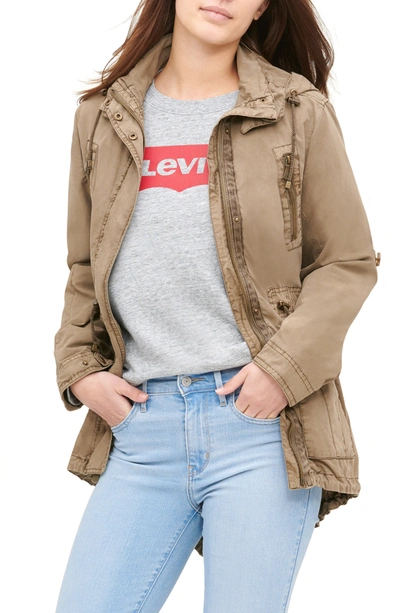 Levi's Parachute Hooded Cotton Utility Jacket In Khaki | ModeSens