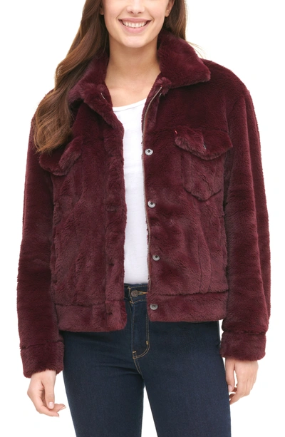 Shop Levi's ® Faux Fur Trucker Jacket In Burgundy