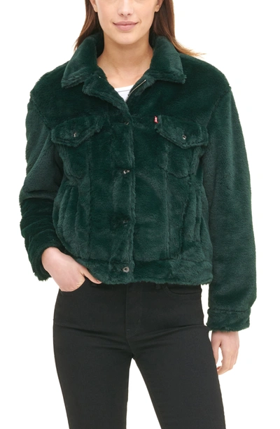 Shop Levi's ® Faux Fur Trucker Jacket In Pine Green