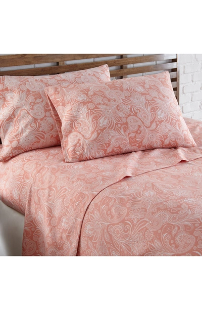 Southshore Fine Linens Perfect Paisley Printed Sheet Set In Coral Haze W/ White Pasiley