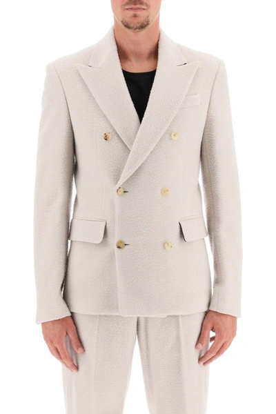 Shop Amiri Brushed Wool Blazer In Beige