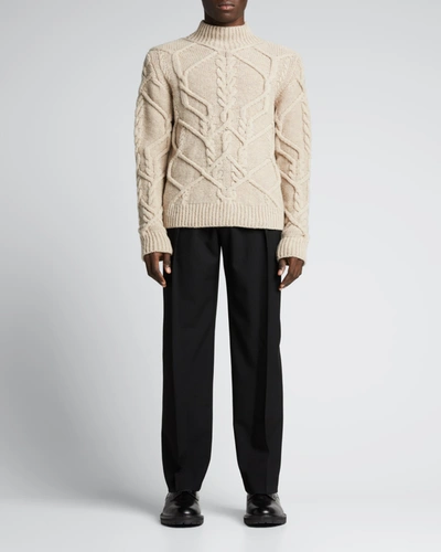 Shop Dries Van Noten Men's Tibeau Cable Wool Mock-neck Sweater In Natural