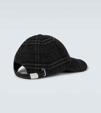 Shop Burberry Checked Wool And Cashmere Baseball Cap In Charcoal