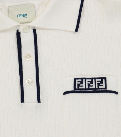 Shop Fendi Ribbed-knit Cotton Polo Shirt In Gesso