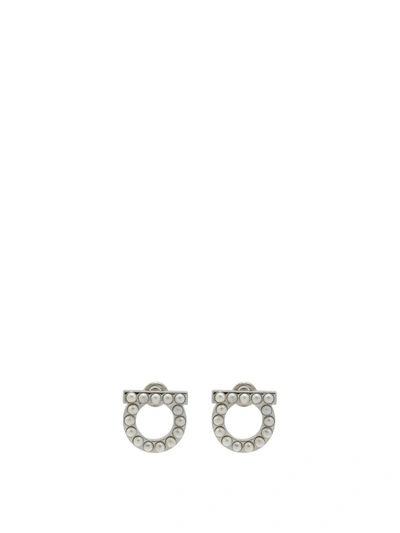 Shop Ferragamo Salvatore  Gancini Embellished Earrings In Silver