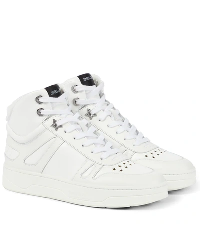 Shop Jimmy Choo Hawaii/f Leather High-top Sneakers In V White