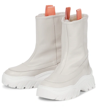 Shop Inuikii Trekking Leather Ankle Boots In Off-white