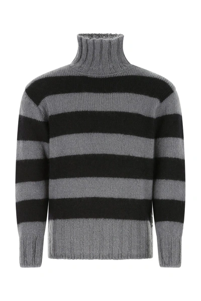 Shop Fendi Embroidered Mohair Blend Sweater  Stripped  Uomo 50