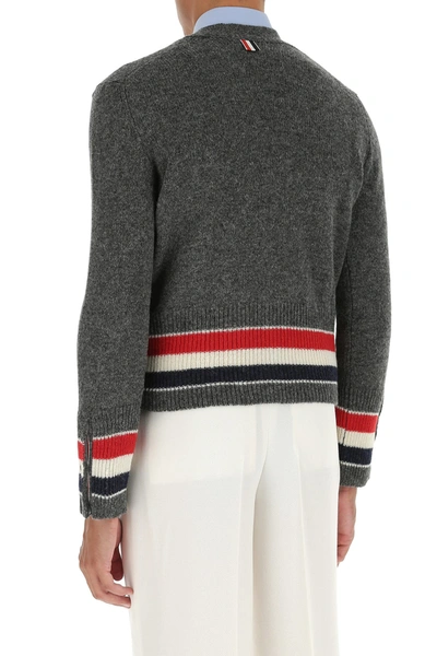 Shop Thom Browne Melange Dark Grey Wool Cardigan  Grey  Uomo 1