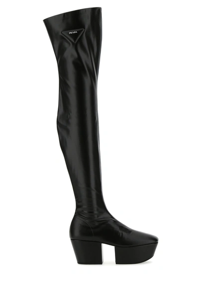 Shop Prada Black Nappa Leather Boots  Black  Donna 37.5