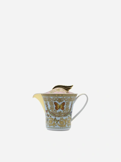 Shop Versace Le Jardin Teapot In Porcelain In Gold, Light Blue, Pink