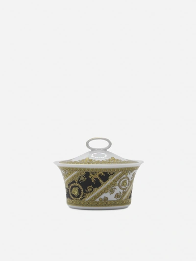 Shop Versace I Love Baroque Sugar Bowl In Porcelain In Black, Gold, White