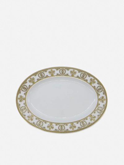 Shop Versace I Love Baroque Oval Plate In White, Gold