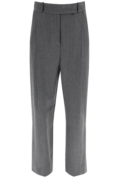 Shop Totême Herringbone Wool Blend Trousers In Grey Herringbone (grey)
