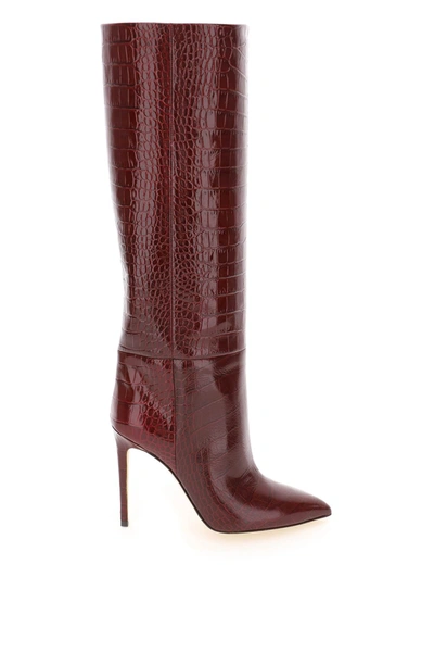 Shop Paris Texas Croco-embossed Leather Stiletto Boots In Glossy Rouge Noir (red)