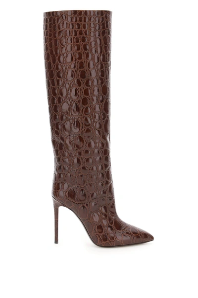 Shop Paris Texas Maxi Croco-embossed Leather Stiletto Boots In Fondente (brown)