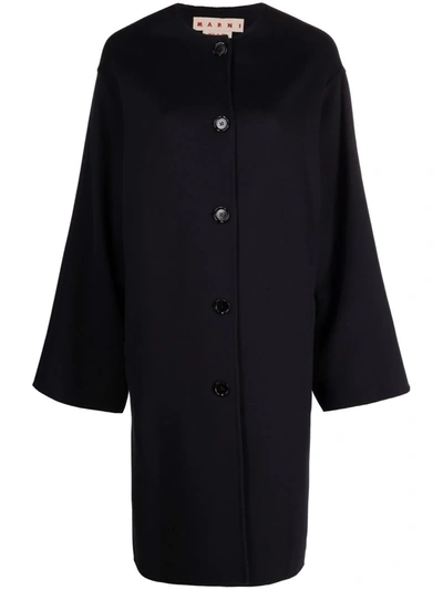 Shop Marni Long-sleeved Virgin Wool-blend Cardi-coat In Blue