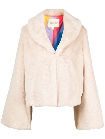Shop Apparis Fiona Shawl-lapel Faux-fur Coat In Oat