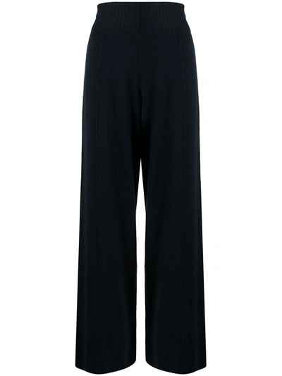 Shop Pringle Of Scotland High-waist Wide-leg Knitted Trousers In Blue