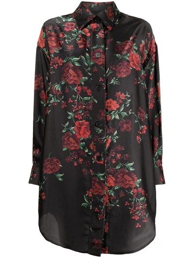 Shop Antonio Marras Floral Print Shirt Dress In Black