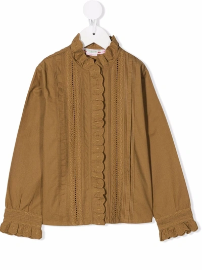 Bonpoint Ruffle-trim Longsleeved Blouse In Green