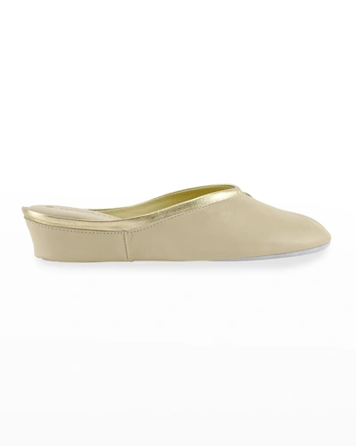 Shop Jacques Levine Metallic Leather Wedge Mule Slippers In Ivory Gold