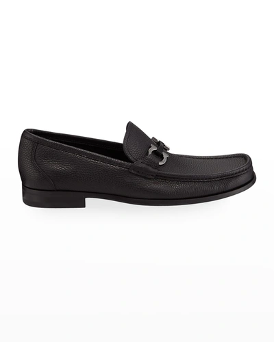 Shop Ferragamo Men's Grandioso Grained Calfskin Gancini Loafer In Nero