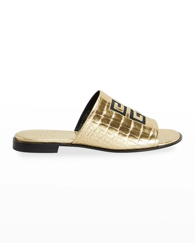 Shop Givenchy 4g Metallic Flat Slide Mules In Gold Yellow