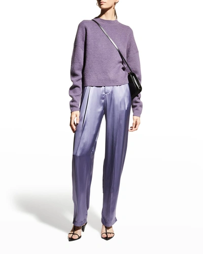 Shop Vince Crewneck Textured Double-knit Pullover In Boysenberry