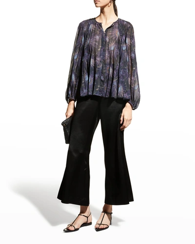 Shop Vince Deco Floral Pleated Blouse In Lazuli