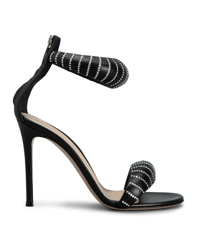 Shop Gianvito Rossi Bijoux Crystal Napa Ankle-cuff Sandals In Black