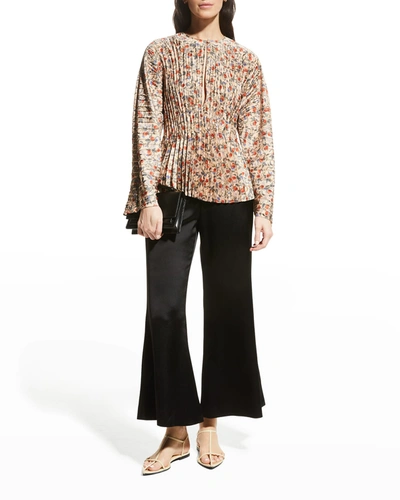 Shop Vince Pomegranate Pleated V-neck Blouse In Chamois